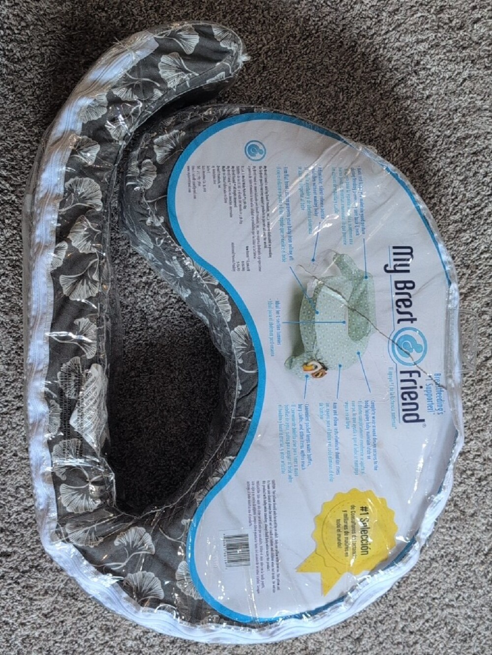 My Brest Friend Nursing Pillow - Gray Floral - Picture 3 of 3